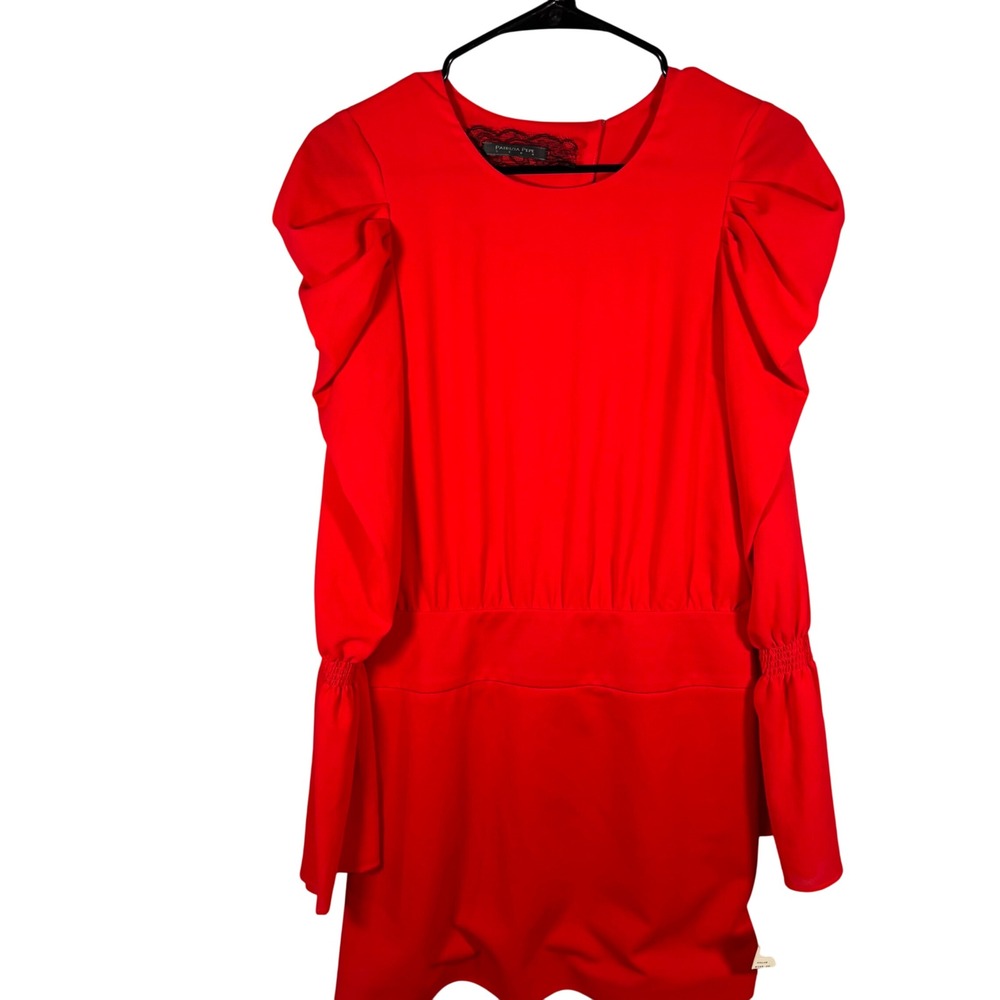 Patrizia Pepe Mini Dress Womens 42 Red Puff Sleeve Lace Trim Back Cutout